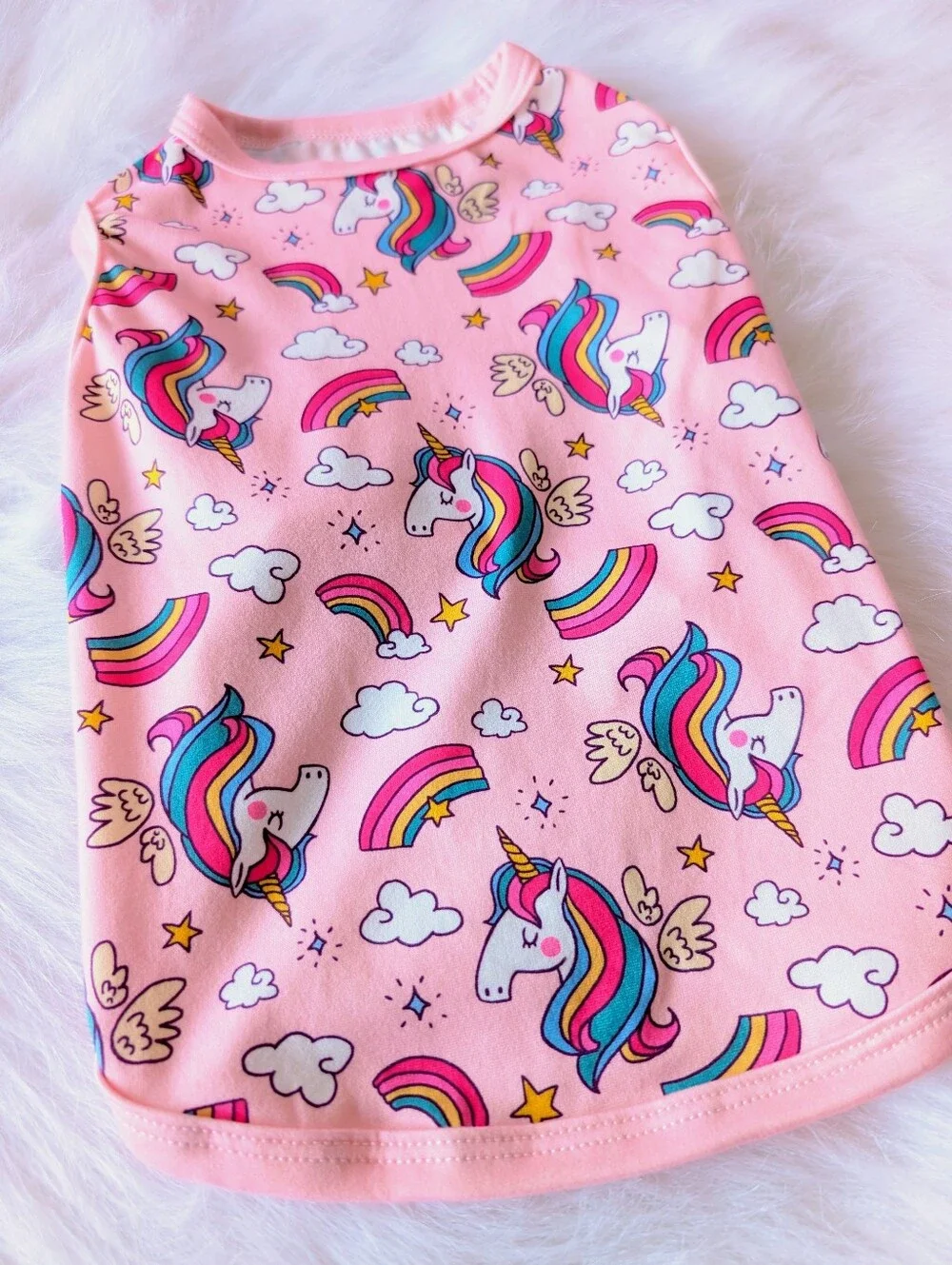 Cutebone Dog Tee, Rainbows, Unicorns, New, Medium, Pink Multi-Color